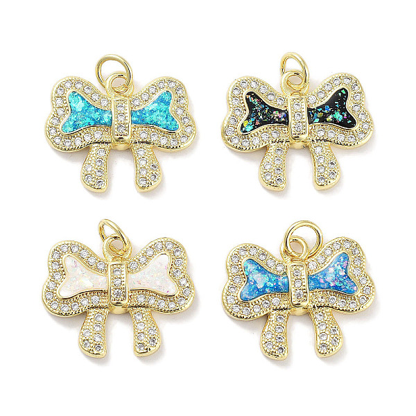 

PandaHall Brass Micro Pave Clear Cubic Zirconia Pendants, with Synthetic Opal and Jump Rings, Real 18K Gold Plated, Bowknot Charms, Mixed..., Multicolor