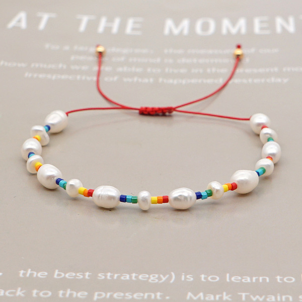 

PandaHall Natural Baroque Pearl & Seed Beads Braided Beaded Bracelet, Adjustable Cord Bracelet for Women, Colorful Pearl
