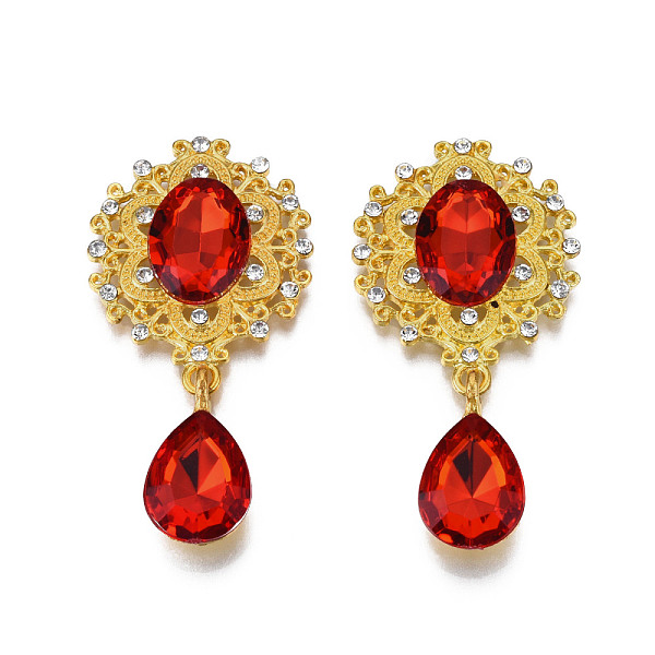 

PandaHall Alloy Flat Back Cabochons, with Acrylic Rhinestones, Oval and Teardrop, Golden, Faceted, Red, 58x29x6mm, Teardrop: 25x13x7mm...