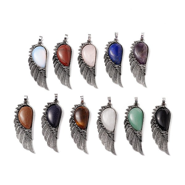 

PandaHall Natural & Synthetic Gemstone Alloy Big Pendants, Lead Free & Cadmium Free, Mixed Dyed and Undyed, Wing, Antique Silver...