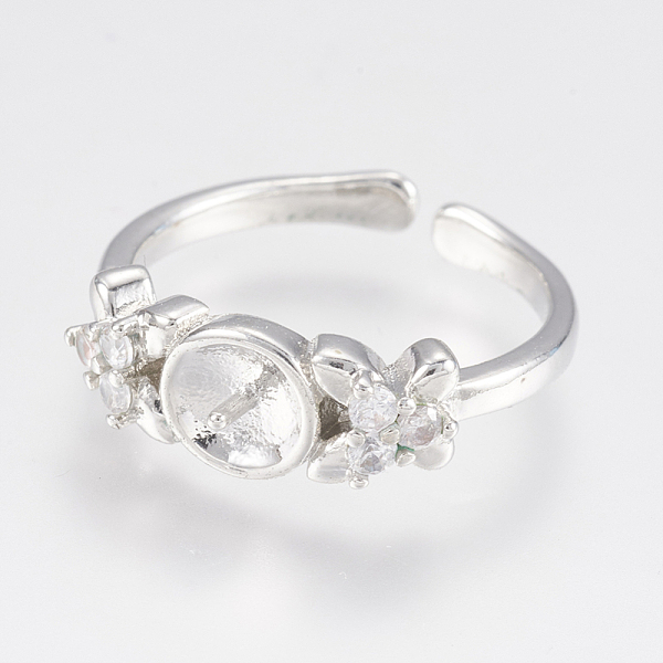 

PandaHall Adjustable Brass Cuff Rings, Open Rings Components, with Cubic Zirconia, For Half Drilled Beads, Flower, Platinum, Tray: 6mm, 17mm...