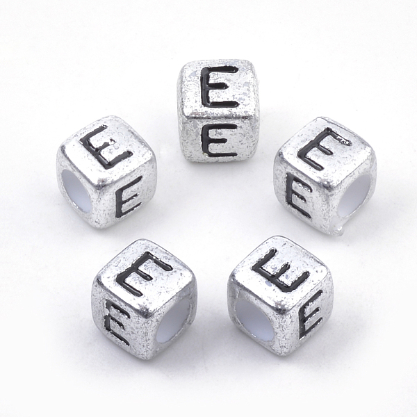 

PandaHall Plated Acrylic Beads, Horizontal Hole, Cube with Letter, Antique Silver, Letter.E, 6mm, Hole: 3mm, about 3000pcs/500g Acrylic...