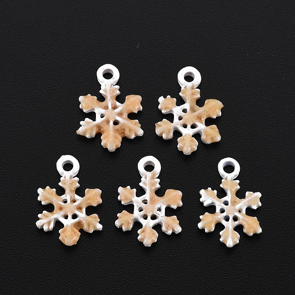 

PandaHall Spray Painted Alloy Enamel Charms, with Glitter Powder, Cadmium Free & Nickel Free & Lead Free, Snowflake, PeachPuff, 14x10x2mm..., Brown