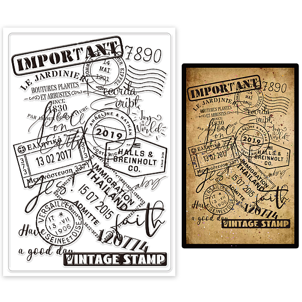 

PandaHall GLOBLELAND Vintage Postage Stamp Background Transparent Clear Stamps Embossing Stamp Sheets Silicone Clear Stamps Seal for DIY...