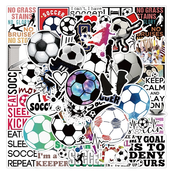 

PandaHall PVC Adhesive Stickers, for Suitcase, Skateboard, Refrigerator, Helmet, Mobile Phone Shell, Football Pattern, 5~8x5~8cm, 50pcs/set..., White