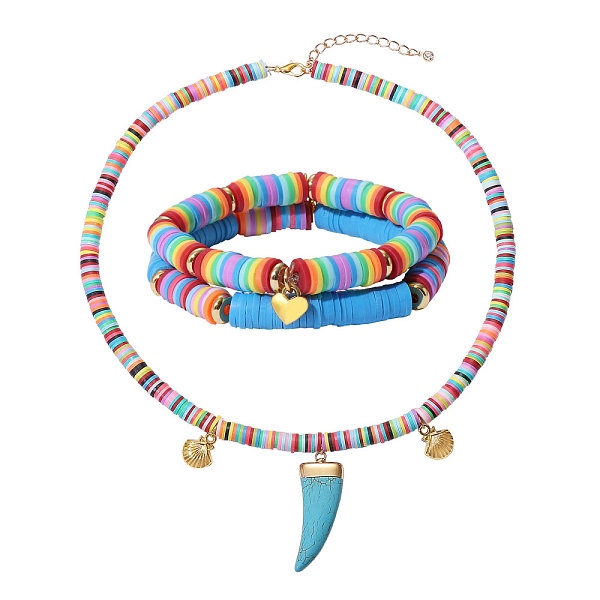 

PandaHall Stretch Bracelets and Pendant Necklace Jewelry Sets, with Handmade Polymer Clay Heishi Beads, Brass Spacer Beads, Alloy Findings..., Multicolor