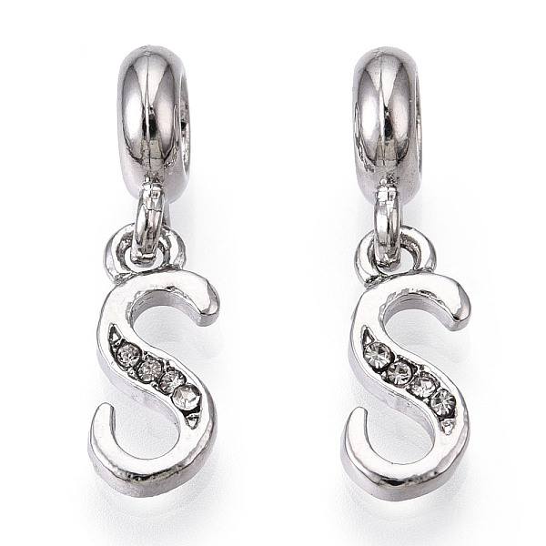 

PandaHall Platinum Rack Plating Alloy Rhinestone European Dangle Charms, Large Hole Pendants, Letter, Cadmium Free & Lead Free, Letter.S...
