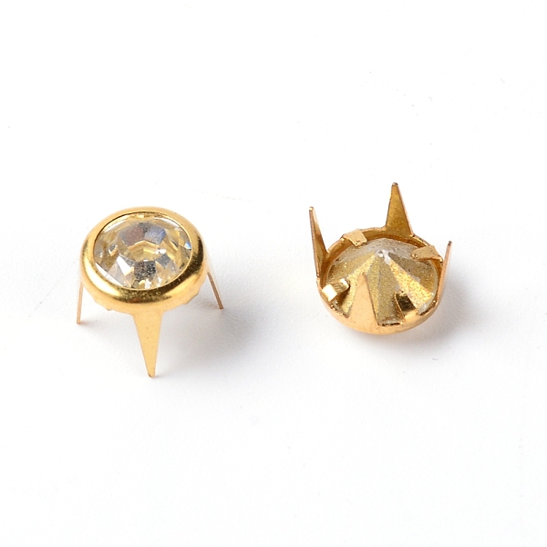 

PandaHall Brass Glass Rhinestone Spikes, with Screw, for DIY Craft Cool Rivets Punk, Cadmium Free & Lead Free, Cone, Golden, 8x7mm..., Clear