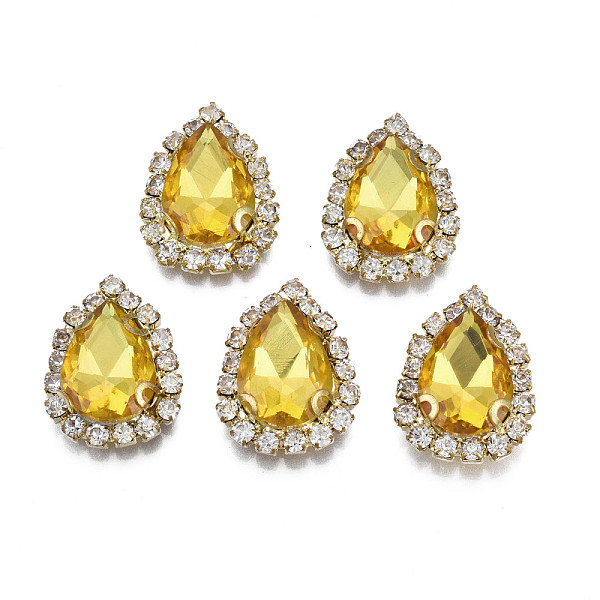 

PandaHall Sew on Rhinestone, Transparent Glass Rhinestone, with Brass Prong Settings, Faceted, Teardrop, Gold, 19x14.5x5.5mm, Hole: 1mm...