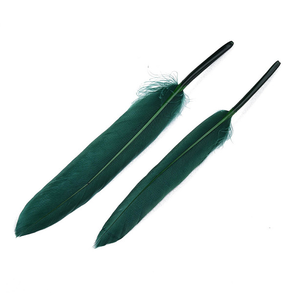 

PandaHall Goose Feather Costume Accessories, Dyed, Teal, 105~157x16~22mm, about 500pcs/bag Feather Feather Cyan