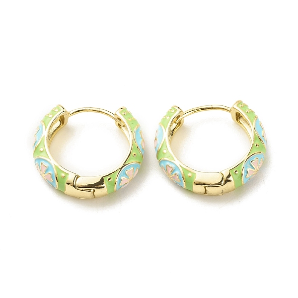 

PandaHall Flower Enamel Hoop Earrings, Gold Plated Brass Hinged Earrings for Women, Lawn Green, 20x22x5mm, Pin: 0.9mm Brass Flower