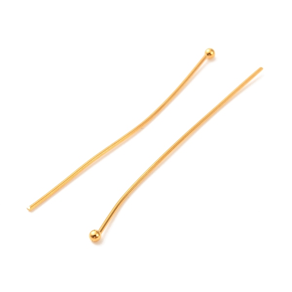 

PandaHall Brass Ball Head Pins, Real 18K Gold Plated, 51x2mm, Pin: 0.8mm, 20 Gauge, Head: 2mm Brass