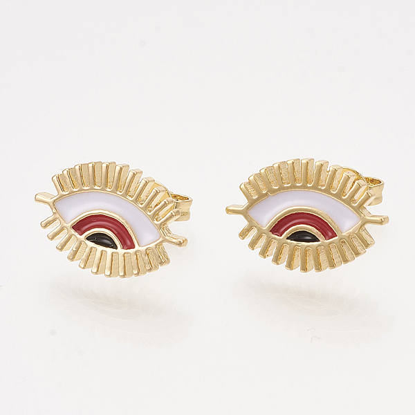 

PandaHall Brass Stud Earrings, with Enamel and Ear Nuts, Eye, Golden, Red, 10x15mm, Pin: 0.7mm Brass Red