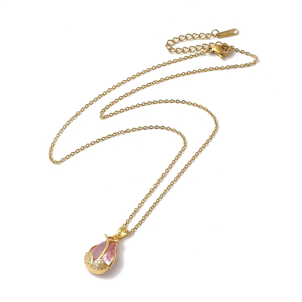 

PandaHall Pink Cubic Zirconia Pendant Necklace, Golden Brass Jewelry for Women, Teardrop Pattern, Teardrop: 18.5x11.5x7.5mm, 16.54 inch...