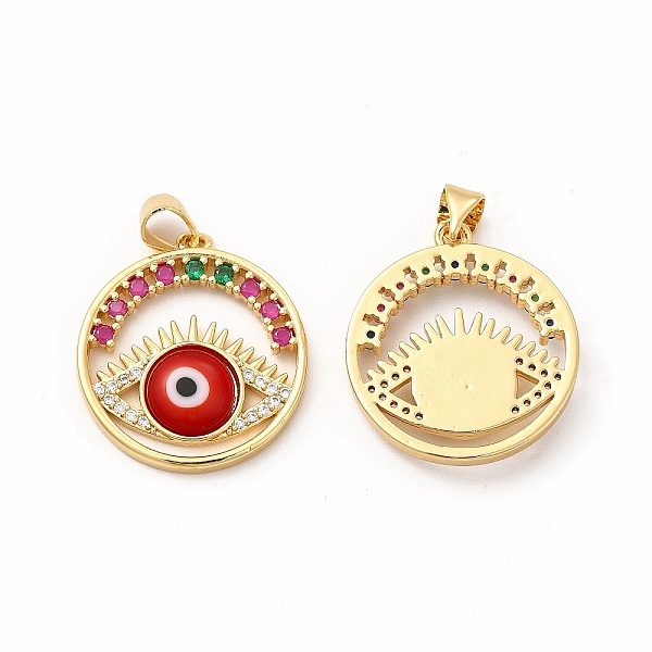 

PandaHall Rack Plating Brass Micro Pave Colorful Cubic Zirconia Pendants, with Handmade Evil Eye Lampwork, Cadmium Free & Lead Free..., Red