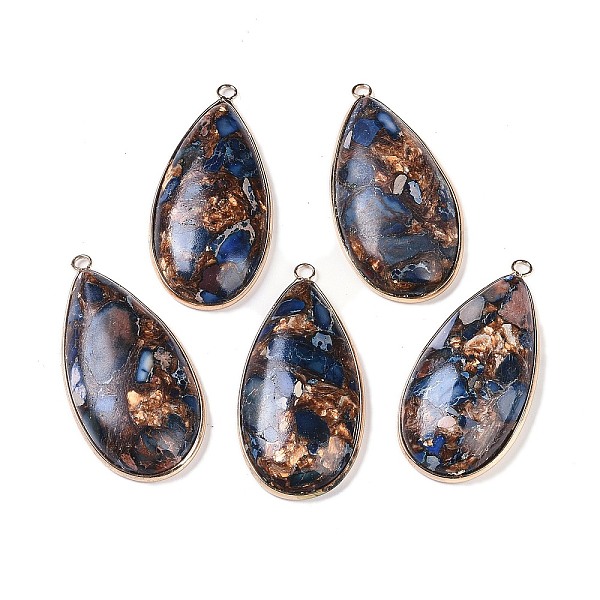 

PandaHall Dyed Synthetic Imperial Jasper Pendants, Golden Plated Brass Teardrop Charms, Blue, 48x23~24x7~8mm, Hole: 2.5mm Imperial Jasper...