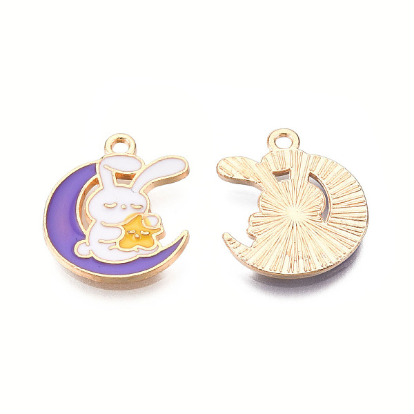 

PandaHall Alloy Enamel Pendants, Cadmium Free & Nickel Free & Lead Free, Light Gold, Moon with Rabbit, Blue Violet, 18x15x1.5mm, Hole: 1.4mm...