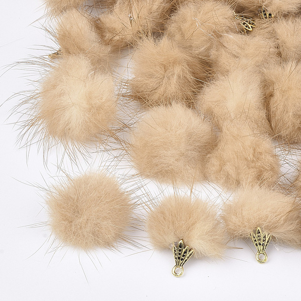 

PandaHall Faux Mink Fur Tassel Pendant Decorations, with Alloy Findings, Antique Golden, Navajo White, 20~30x28~30mm, Hole: 1.8mm Fibre..., Orange