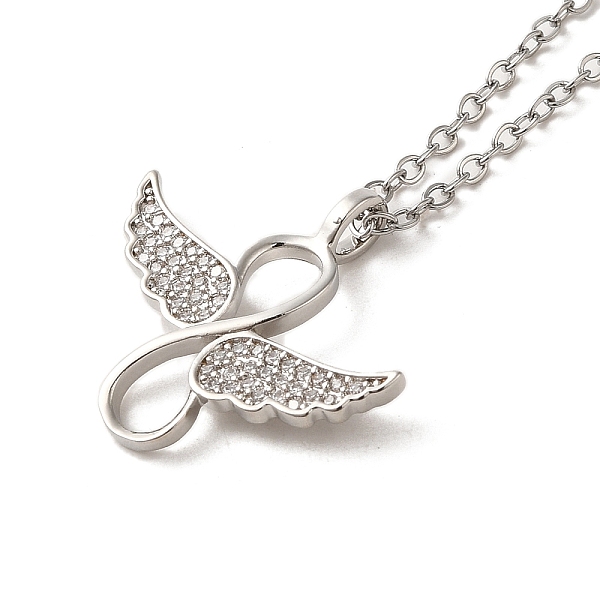 

PandaHall Brass Rhinestone Pendant Necklaes, Stainless Steel Necklaces, Wings, Stainless Steel Color, 16.61 inch(42.2cm) Brass Infinity..., Clear