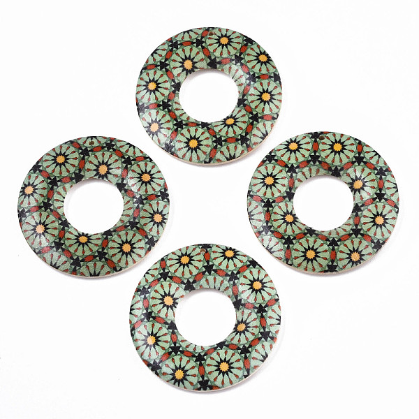 

PandaHall Printed Wood Pendants, Donut with Floral Pattern, Medium Aquamarine, 45x5mm, Hole: 1.6mm Wood Donut Green