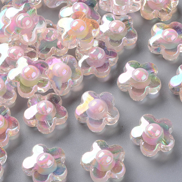 

PandaHall Transparent Acrylic Beads, Bead in Bead, AB Color, Flower, Pink, 16.5x17x9.5mm, Hole: 2.5mm, about 390pcs/500g Acrylic Flower Pink