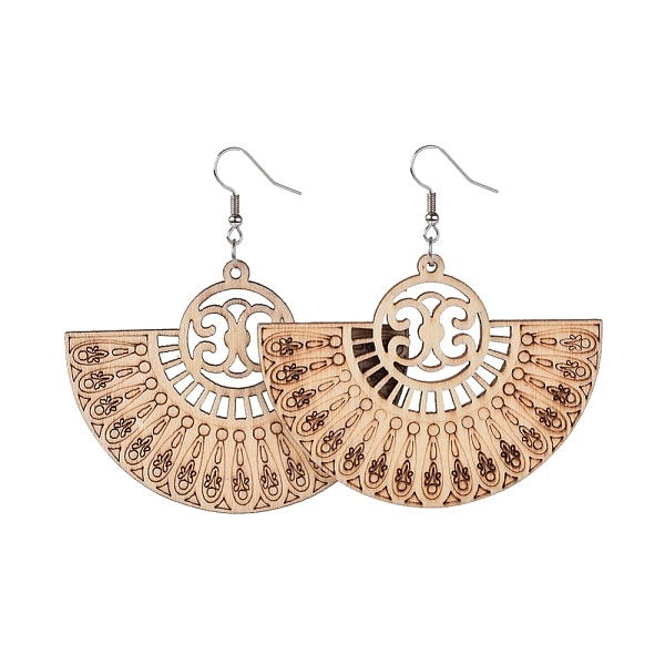 

PandaHall Dangle Earrings, with Wood Big Pendants and Brass Findings, Fan Shape, Wheat, 67.5mm, Pendant: 47.5x64.6x2.6mm, Pin: 0.6mm Wood..., Orange