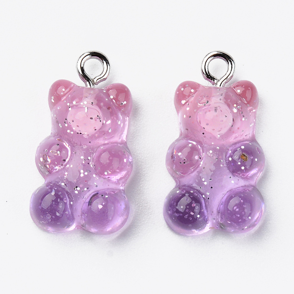 

PandaHall Transparent Resin Pendants, with Glitter Powder and Platinum Tone Iron Loop, Bear, Plum, 21x11x7mm, Hole: 1.8mm Iron+Resin Bear..., Purple