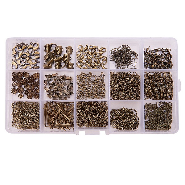 

PandaHall Metal Jewelry Findings Kits, with Iron Head /Eye Pins, Folding Crimp Ends, Bead Tips Knot Covers/Ribbon Ends/Twist Chain...