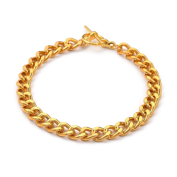 

PandaHall Men's Aluminum Curb Chain, Twisted Chain Bracelets, with Alloy Toggle Clasps, Golden, 7-5/8 inch(19.5cm) Aluminum