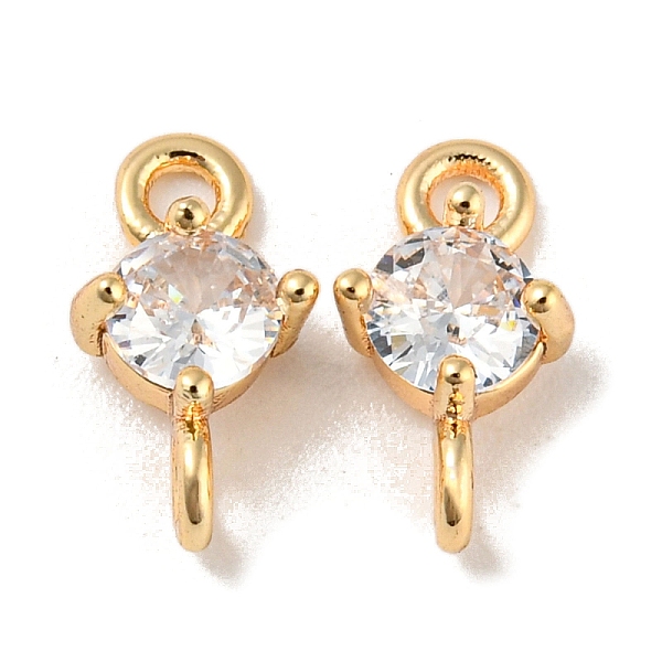 

PandaHall Brass Connector Charms, with Glass, Flat Round Link, Real 18K Gold Plated, 10x5x4mm, Hole: 1.4mm Brass+Glass Flat Round Clear