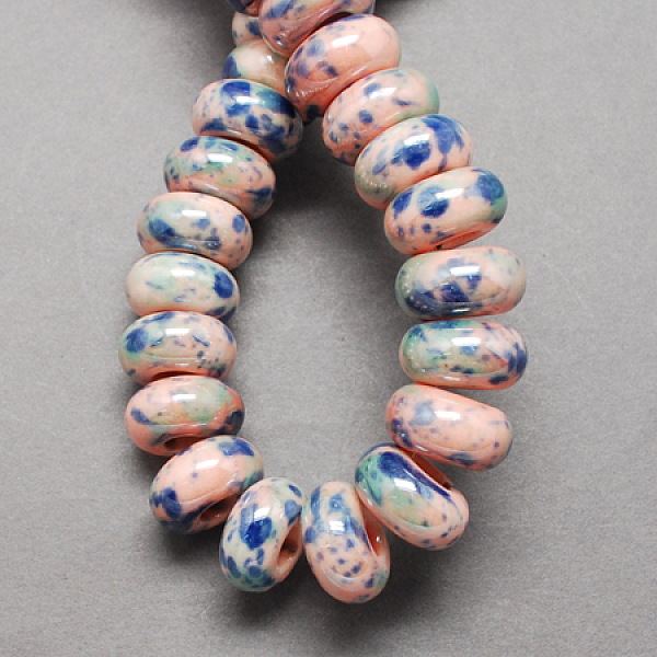 

PandaHall Handmade Porcelain European Beads, Large Hole Beads, Pearlized, Rondelle, Pink, 12x9mm Porcelain Rondelle Pink
