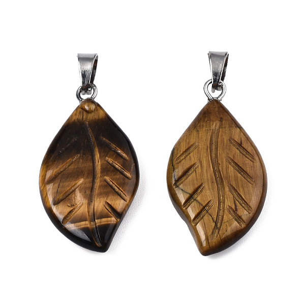 

PandaHall Natural Tiger Eye Pendants, Leaf Charm, with Stainless Steel Color Tone Stainless Steel Findings, 29x15x4.5mm, Hole: 2.5x5mm Tiger...