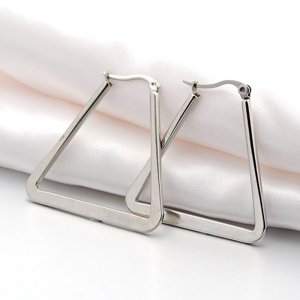 

PandaHall 304 Stainless Steel Angular Hoop Earrings, Stainless Steel Color, 30x26x2mm, Pin: 1x0.6mm 304 Stainless Steel Triangle
