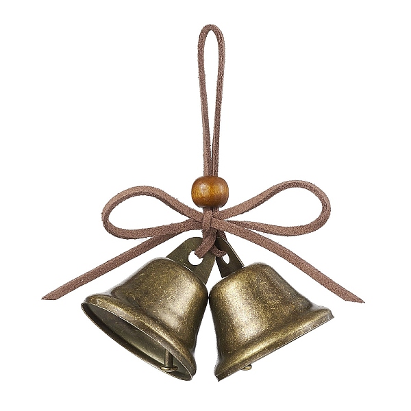 

PandaHall Iron Bell Wind Chimes, Witch Bells for Door Knob, Wood Beads and Bowknot Faux Suede Cord Home Hanging Ornaments, Antique Bronze..., Brown