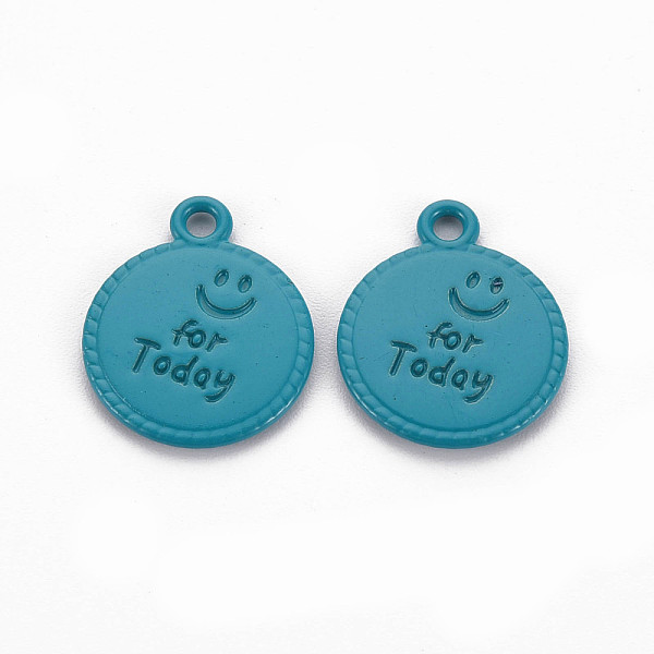 

PandaHall Spray Painted Alloy Pendants, Cadmium Free & Lead Free, Flat Round with Word For Today, Teal, 17x14x1.5mm, Hole: 1.8mm Alloy Flat..., Cyan