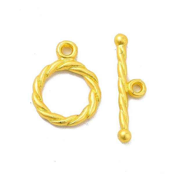 

PandaHall Rack Plating Alloy Toggle Clasps, Twist Round Ring, Matte Gold Color, Bar: 18.5x5x2mm, Hole: 1.2mm, Ring: 14.5x11.5x1.5mm, Hole...