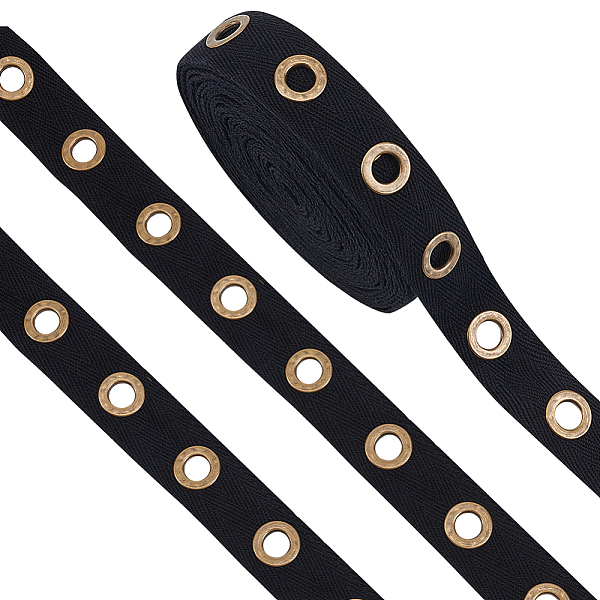 

PandaHall BENECREAT 6 Yards Cotton Herringbone Ribbon, Antique Bronze Tone Brass Eyelet Twill Tape, for Clothing Accessories, Black, 1 inch...