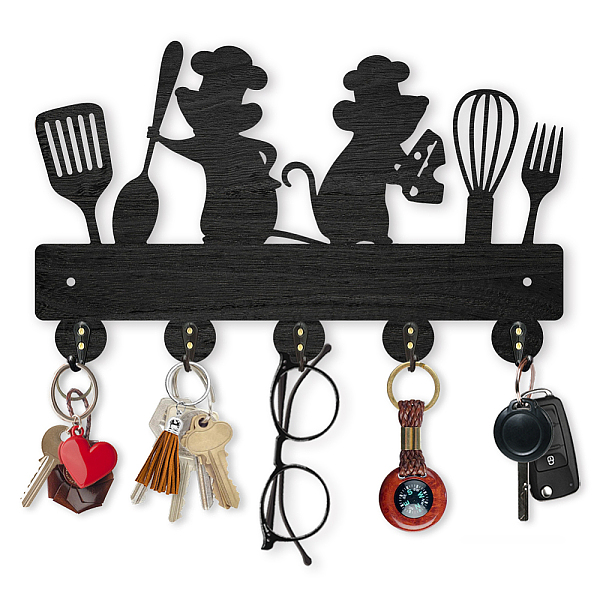 

PandaHall Wood & Iron Wall Mounted Hook Hangers, Decorative Organizer Rack, with 2Pcs Screws, 5 Hooks for Bag Clothes Key Scarf Hanging..., Black