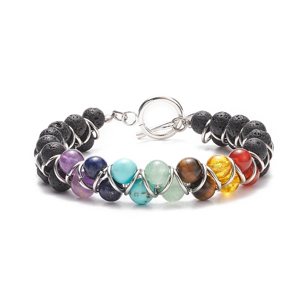 

PandaHall Natural & Synthetic Mixed Gemstone Chakra Beaded Bracelet, Brass Wire Wrapped Double Layered Bracelet for Women, 7-3/4 inch...