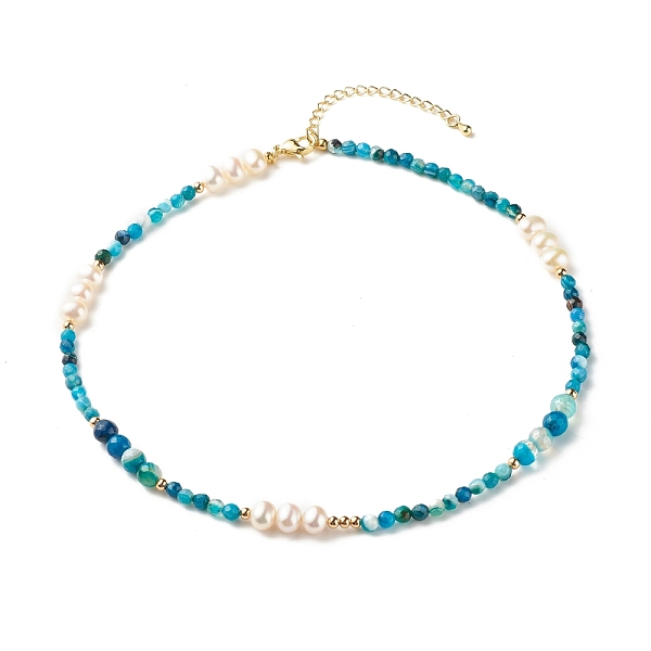 

PandaHall Natural Pearl Beaded Necklace, Round Natural Striped Agate Reiki Beads Necklace for Women, Golden, Deep Sky Blue, 16 inch(40.5cm)...