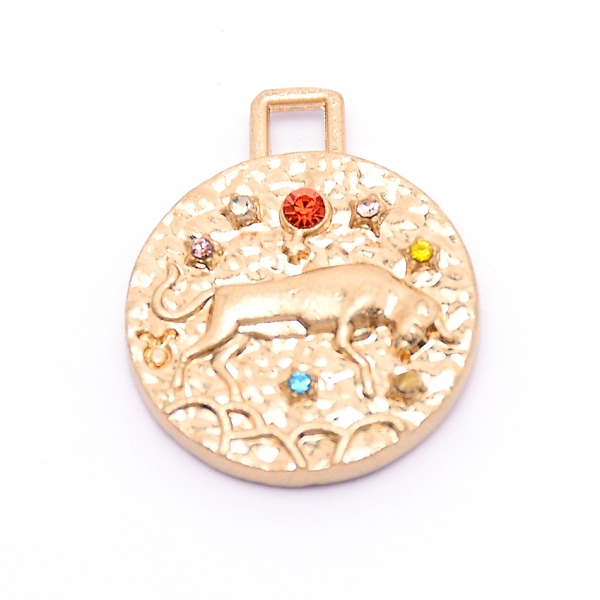 

PandaHall Alloy Colorful Rhinestone Pendants, Twelve Constellations Series, Flat Round, Taurus, 24x20x4mm, Hole: 3x3mm Alloy+Rhinestone Flat..., Multicolor