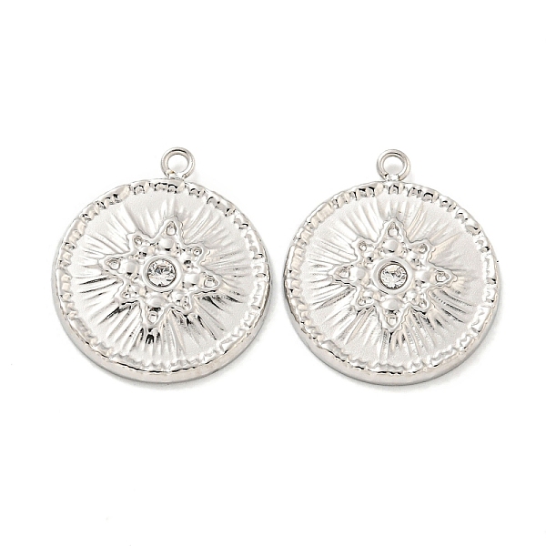 

PandaHall 304 Stainless Steel Pendants, with Crystal Rhinestone, Flat Round with Flower Charms, Stainless Steel Color, 17.5x15x2mm, Hole..., Clear
