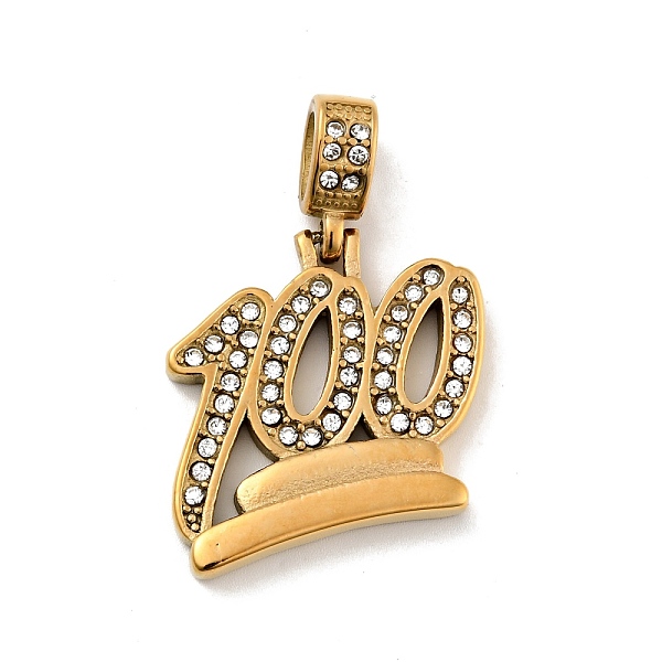 

PandaHall Ion Plating(IP) 304 Stainless Steel Pendants, with Rhinestone, Number 100, Golden, 30x29x4.5mm, Hole: 5.5x8mm 304 Stainless Steel..., Clear