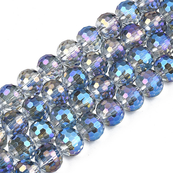 

PandaHall Electroplate Transparent Glass Beads Strands, Faceted, Round, Blue, 10x9mm, Hole: 1.5mm, about 72pcs/strand, 25.98 inch(66cm)...