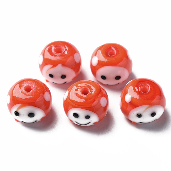 

PandaHall Handmade Lampwork Beads, Round with Cartoon Face, Tomato, 13~14x10mm, Hole: 2mm Lampwork Round Red