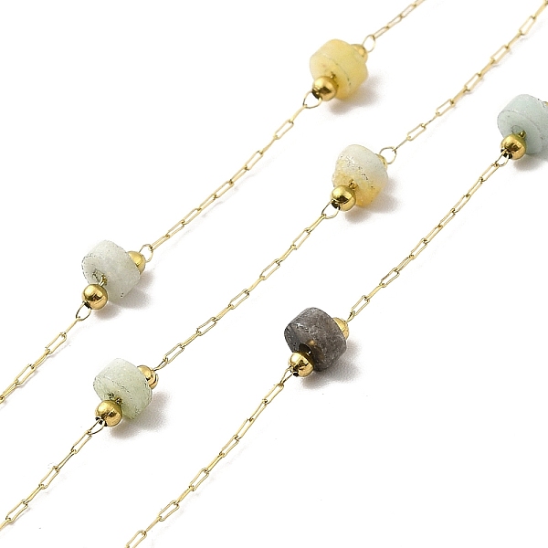

PandaHall Ion Plating(IP) 316 Surgical Stainless Steel Paperclip Chains, with Natural Amazonite Column Beads, Soldered, Real 18K Gold Plated...