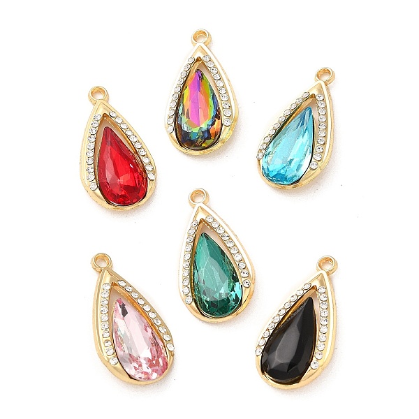 

PandaHall Rack Plating Alloy Pendants, with Rhinestone and Glass, Teardrop Charm, Golden, Mixed Color, 29x15x5.5mm, Hole: 1.8mm Alloy+Glass..., Multicolor