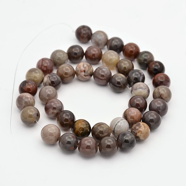

PandaHall Natural Petrified Wood Round Beads Strands, 10mm, Hole: 1mm, about 40pcs/strand, 15.7 inch Petrified Wood Round