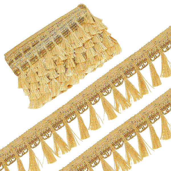 

PandaHall GORGECRAFT 6 Yards Gold Fringe Tassel Trim 54mm Metallized Decorated Gimp Fringe Lace Trim Ribbon with Tassel Braided Edging...