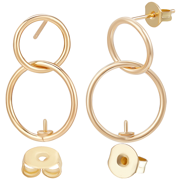 

PandaHall Beebeecraft 12Pcs Brass Double Ring Dangle Stud Earring Findings, For Half Drilled Beads, with Iron Pins, Long-Lasting Plated...